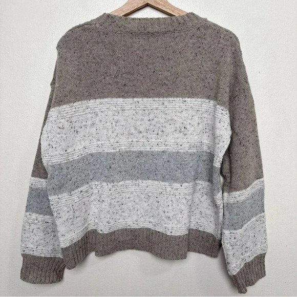 Lulus Womens  M Snuggle Season Grey Multi Striped Balloon Sleeve Sweater - Picture 13 of 13